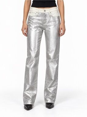 rag & bone Harlow Coated Silver Metallic Straight Leg Jeans Sz 25 NWT